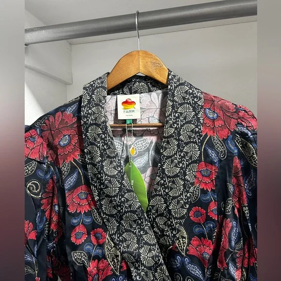 Farm Rio Black Valentina Wrap Viscose Mini Dress. L. NWT - Picture 8 of 13